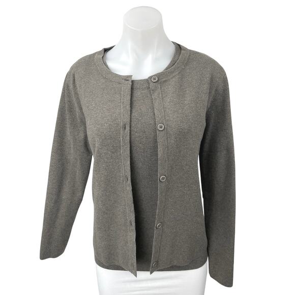 Zara Women's Gray Knitted 2-Piece Button Up Cardigan Sweater & Tank Top Set Sz L - Picture 1 of 6